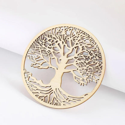 Tree of Life Wooden Wall Art Round Hollow Carving Hanging Ornament Yoga Meditation Decor Spiritual Coaster Home Decoration Gift - Smoothy Home