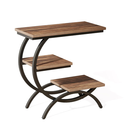 Tribesigns C-Shaped End Table, Industrial 3-Tier Small Table for Couch, Wood Bedside Table Snack Table with Storage Shelves - Smoothy Home