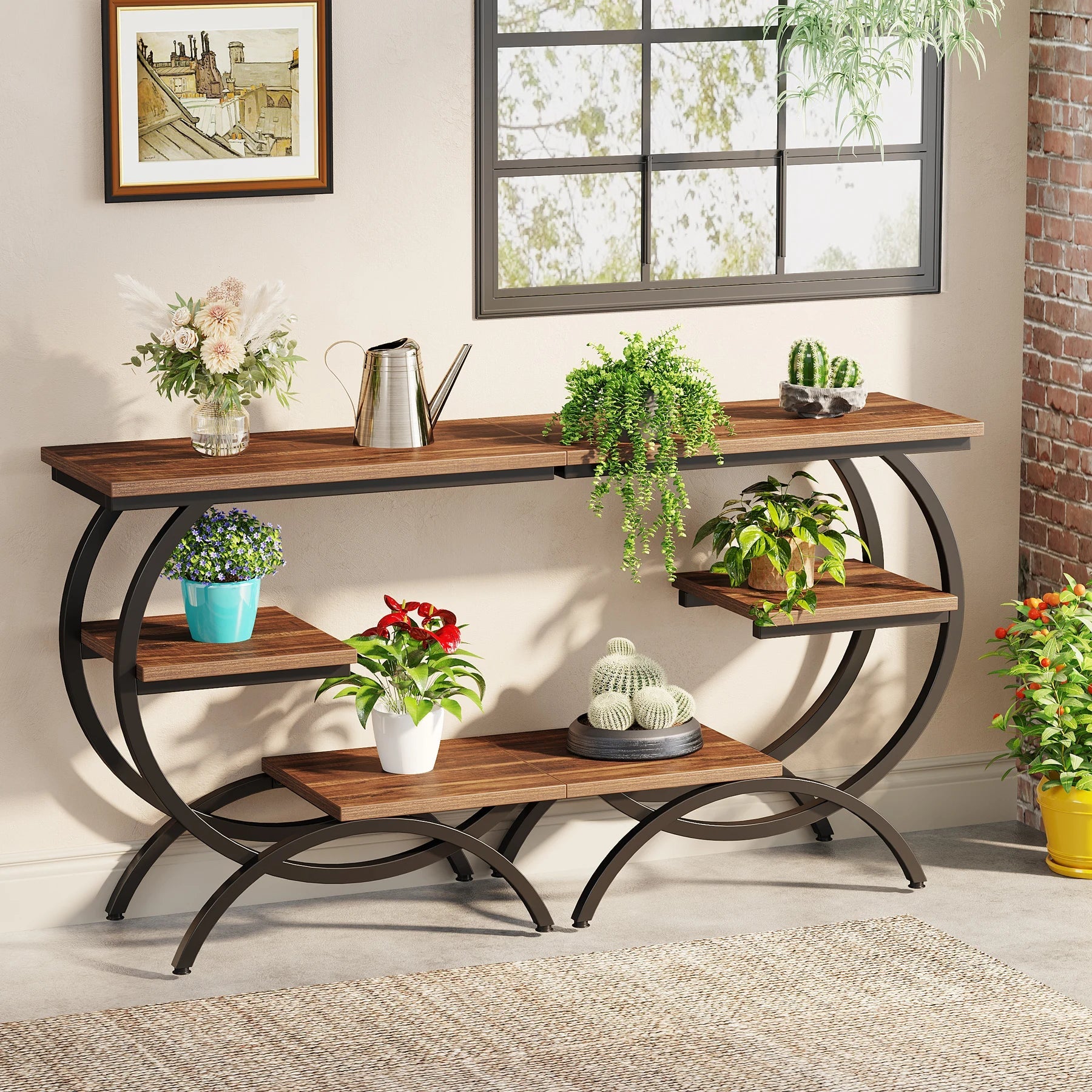 Tribesigns C-Shaped End Table, Industrial 3-Tier Small Table for Couch, Wood Bedside Table Snack Table with Storage Shelves - Smoothy Home