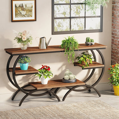 Tribesigns C-Shaped End Table, Industrial 3-Tier Small Table for Couch, Wood Bedside Table Snack Table with Storage Shelves - Smoothy Home