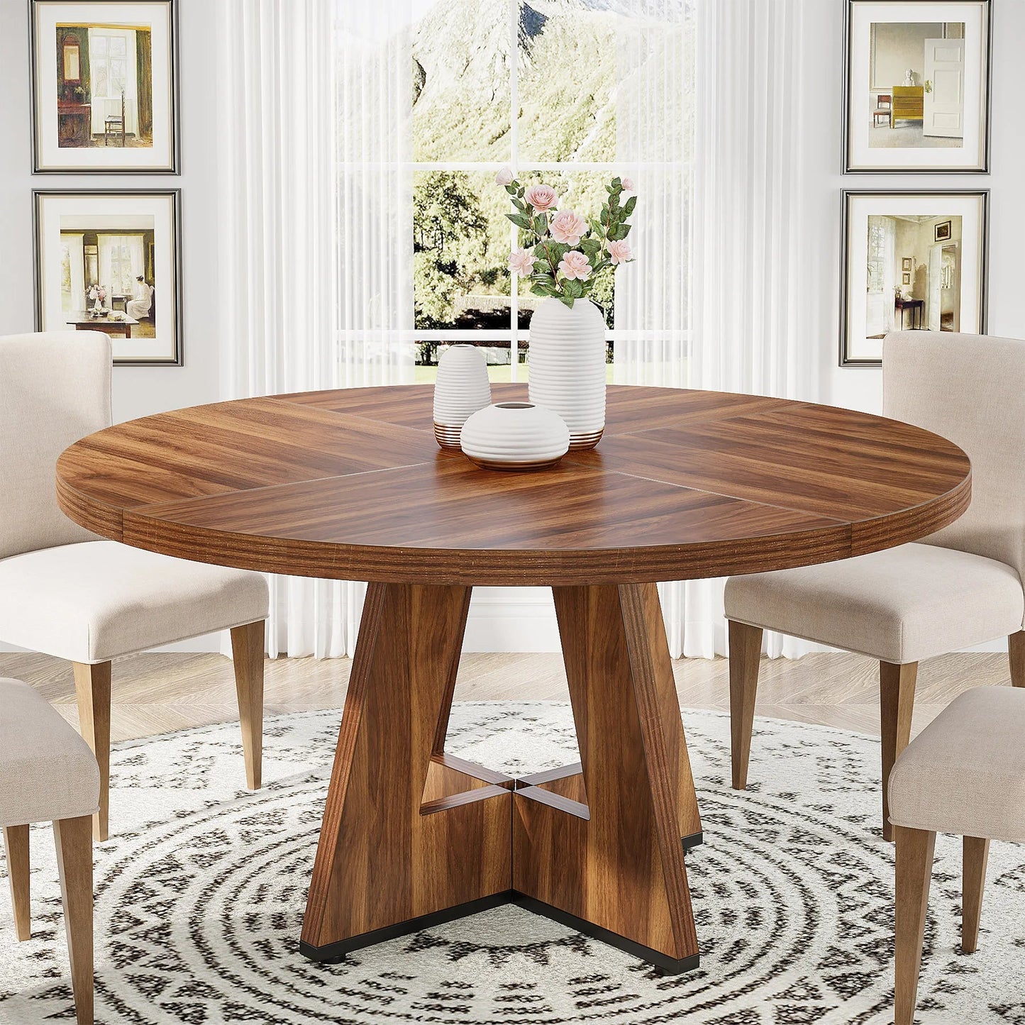 Tribesigns Round Dining Table for 4, 47 Inch Farmhouse Kitchen Table Small Dinner Table Kitchen Dinning Table for Dining Room - Smoothy Home