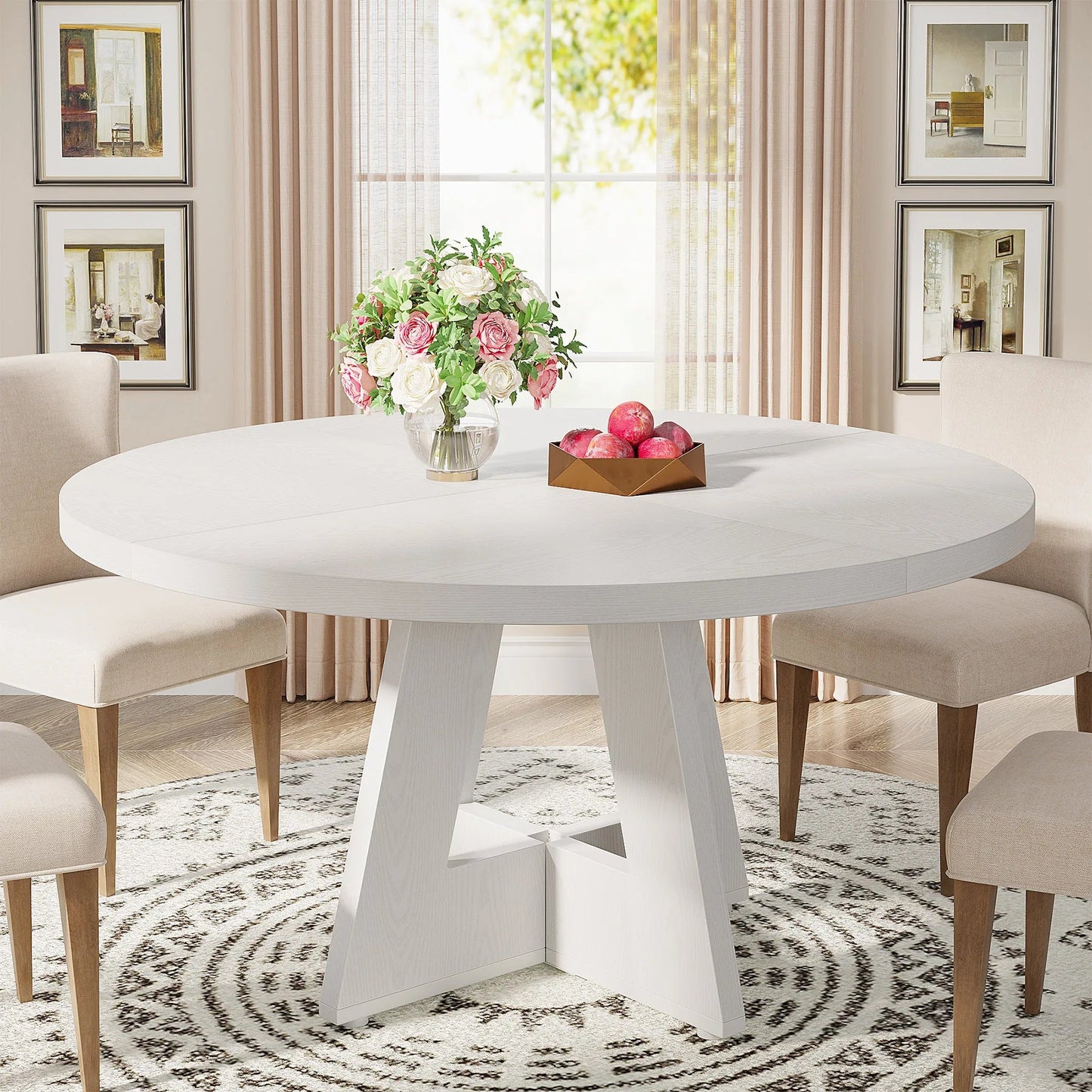 Tribesigns Round Dining Table for 4, 47 Inch Farmhouse Kitchen Table Small Dinner Table Kitchen Dinning Table for Dining Room - Smoothy Home