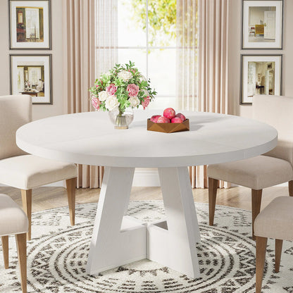 Tribesigns Round Dining Table for 4, 47 Inch Farmhouse Kitchen Table Small Dinner Table Kitchen Dinning Table for Dining Room - Smoothy Home
