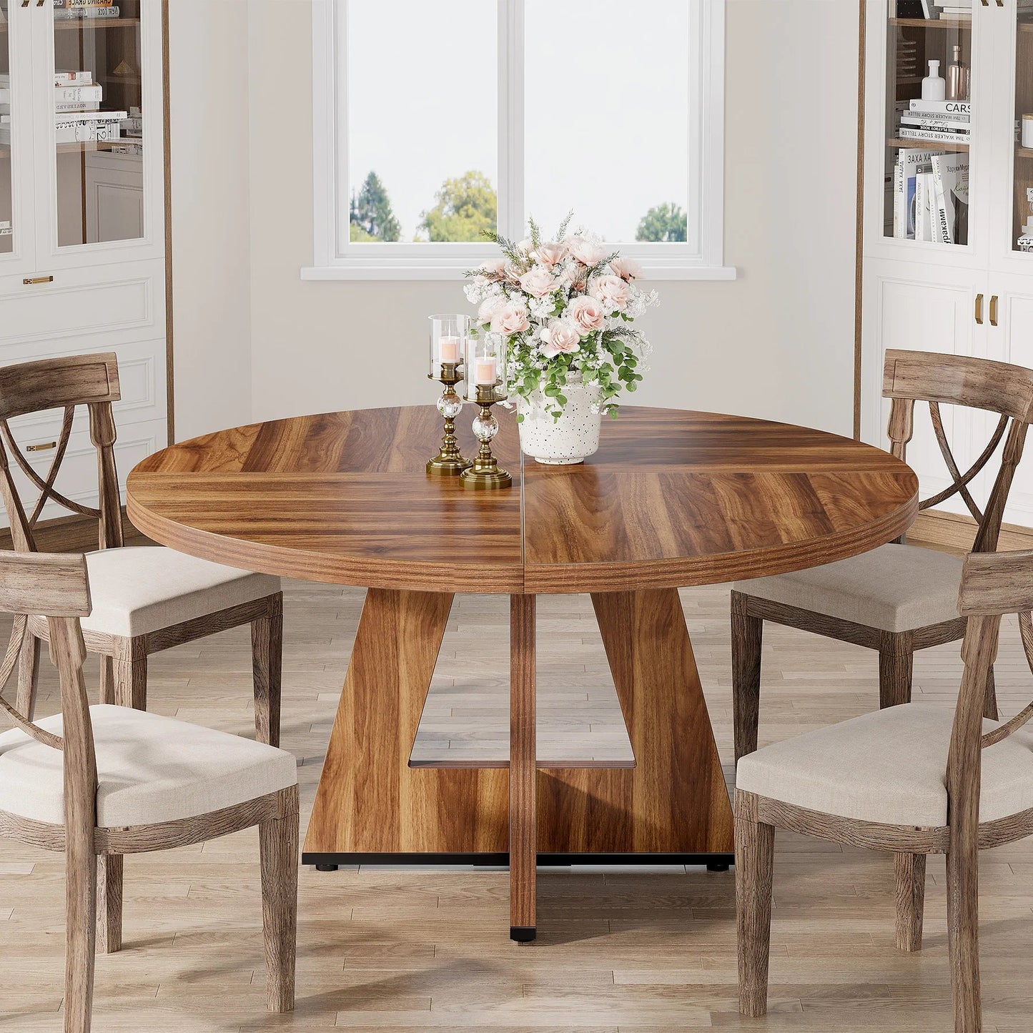 Tribesigns Round Dining Table for 4, 47 Inch Farmhouse Kitchen Table Small Dinner Table Kitchen Dinning Table for Dining Room - Smoothy Home