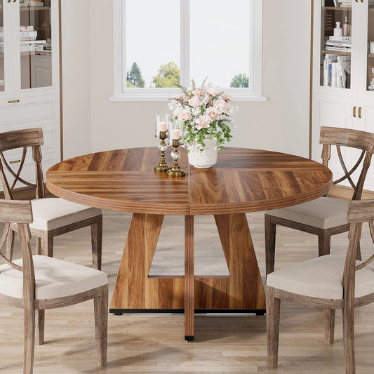 Tribesigns Round Dining Table for 4, 47 Inch Farmhouse Kitchen Table Small Dinner Table Kitchen Dinning Table for Dining Room - Smoothy Home