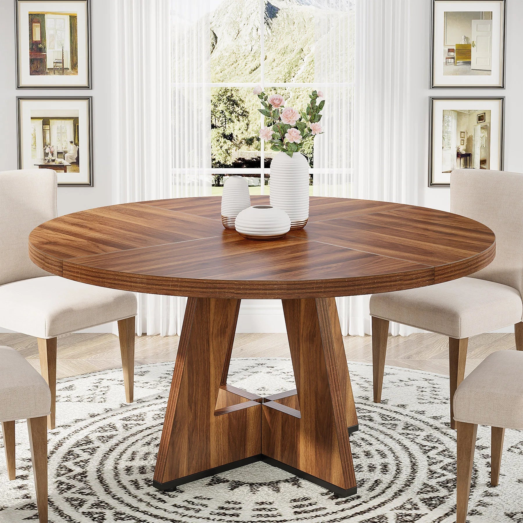 Tribesigns Round Dining Table for 4, 47 Inch Farmhouse Kitchen Table Small Dinner Table Kitchen Dinning Table for Dining Room - Smoothy Home