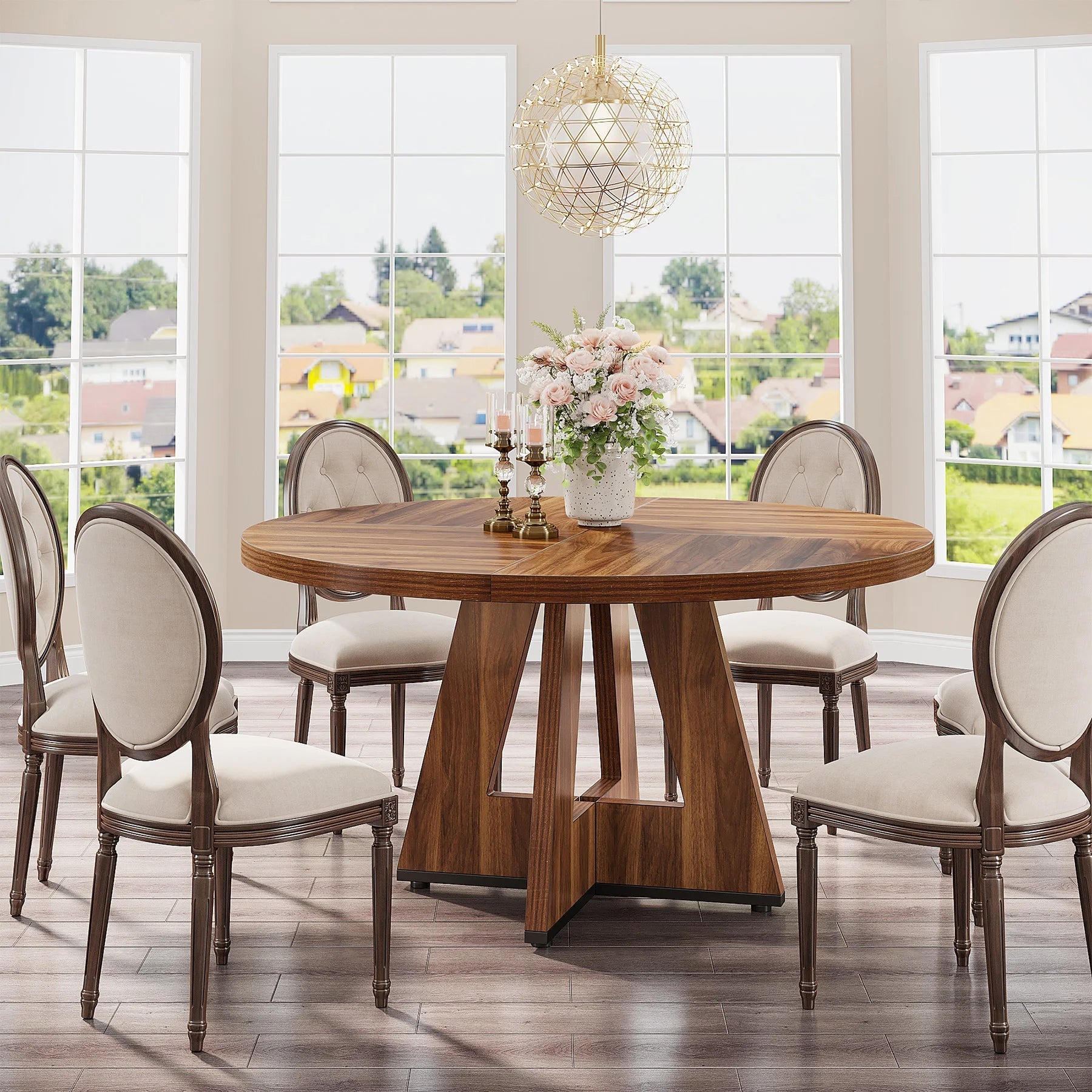 Tribesigns Round Dining Table for 4, 47 Inch Farmhouse Kitchen Table Small Dinner Table Kitchen Dinning Table for Dining Room - Smoothy Home