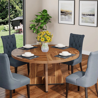 Tribesigns Round Dining Table for 4, 47 Inch Farmhouse Kitchen Table Small Dinner Table Kitchen Dinning Table for Dining Room - Smoothy Home