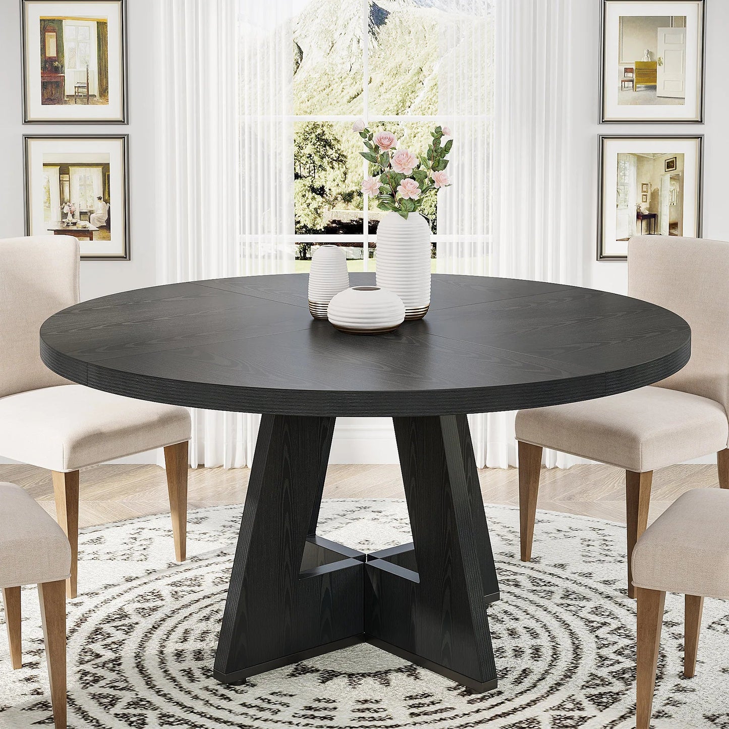 Tribesigns Round Dining Table for 4, 47 Inch Farmhouse Kitchen Table Small Dinner Table Kitchen Dinning Table for Dining Room - Smoothy Home