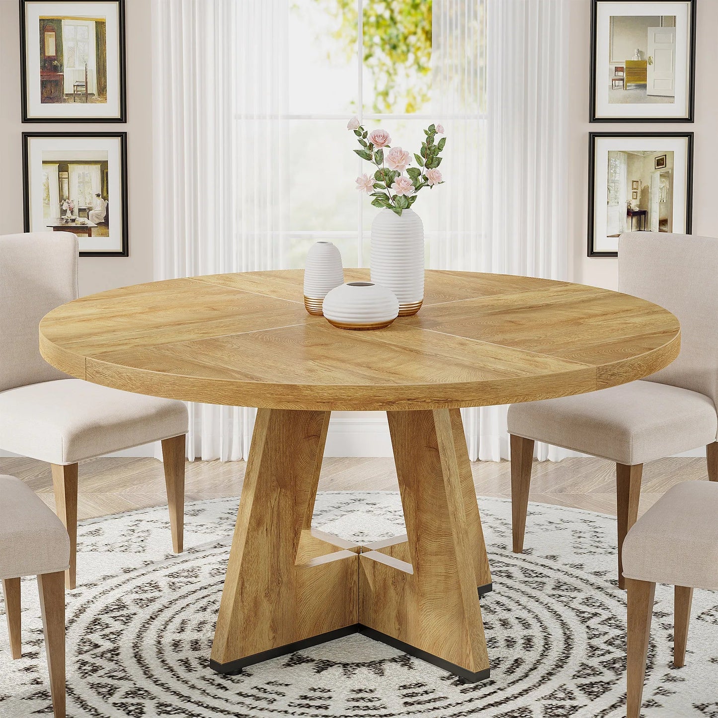 Tribesigns Round Dining Table for 4, 47 Inch Farmhouse Kitchen Table Small Dinner Table Kitchen Dinning Table for Dining Room - Smoothy Home
