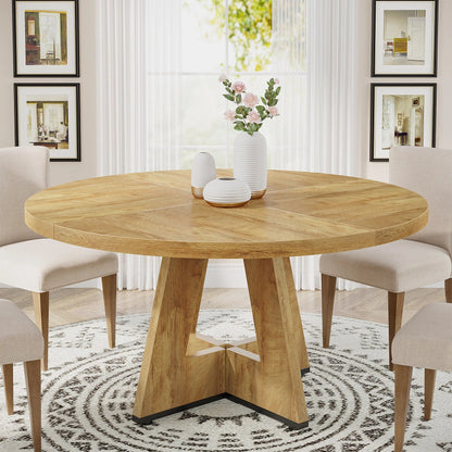 Tribesigns Round Dining Table for 4, 47 Inch Farmhouse Kitchen Table Small Dinner Table Kitchen Dinning Table for Dining Room - Smoothy Home