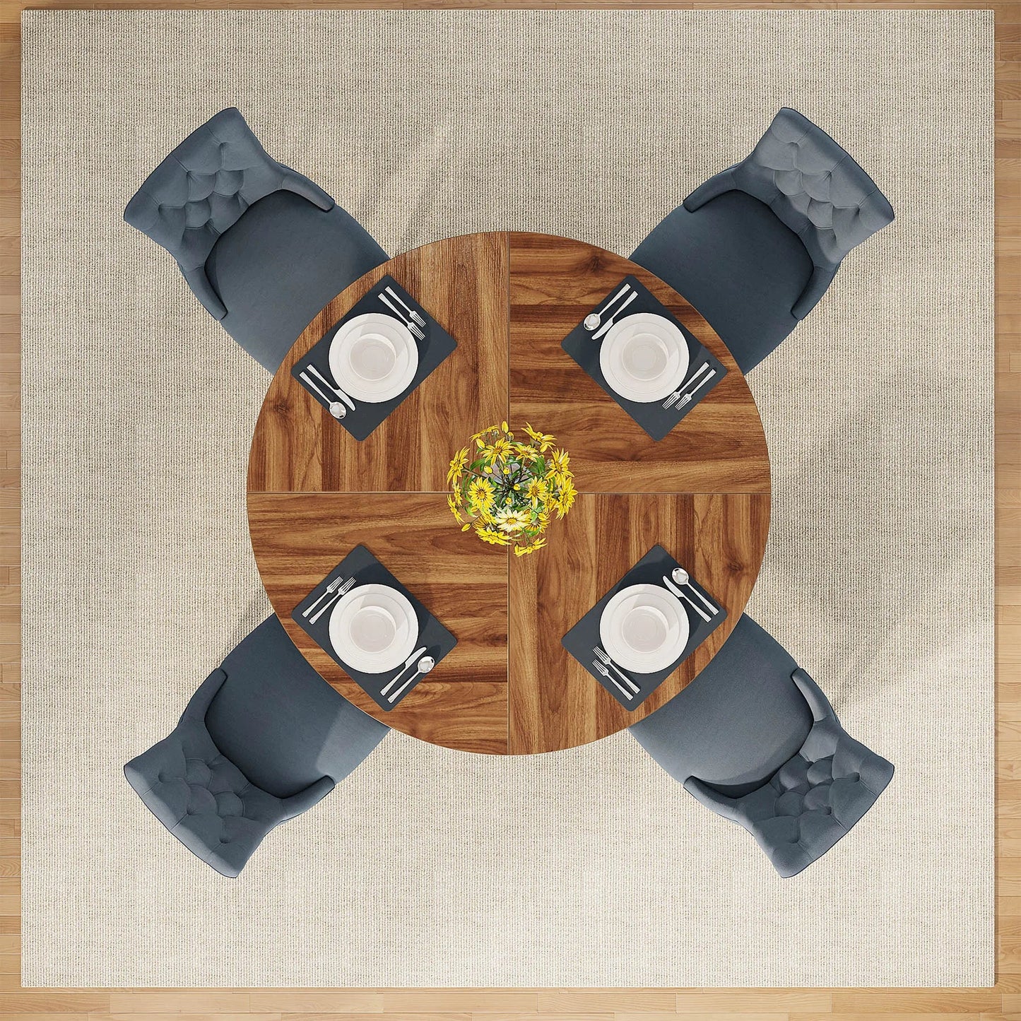 Tribesigns Round Dining Table for 4, 47 Inch Farmhouse Kitchen Table Small Dinner Table Kitchen Dinning Table for Dining Room - Smoothy Home