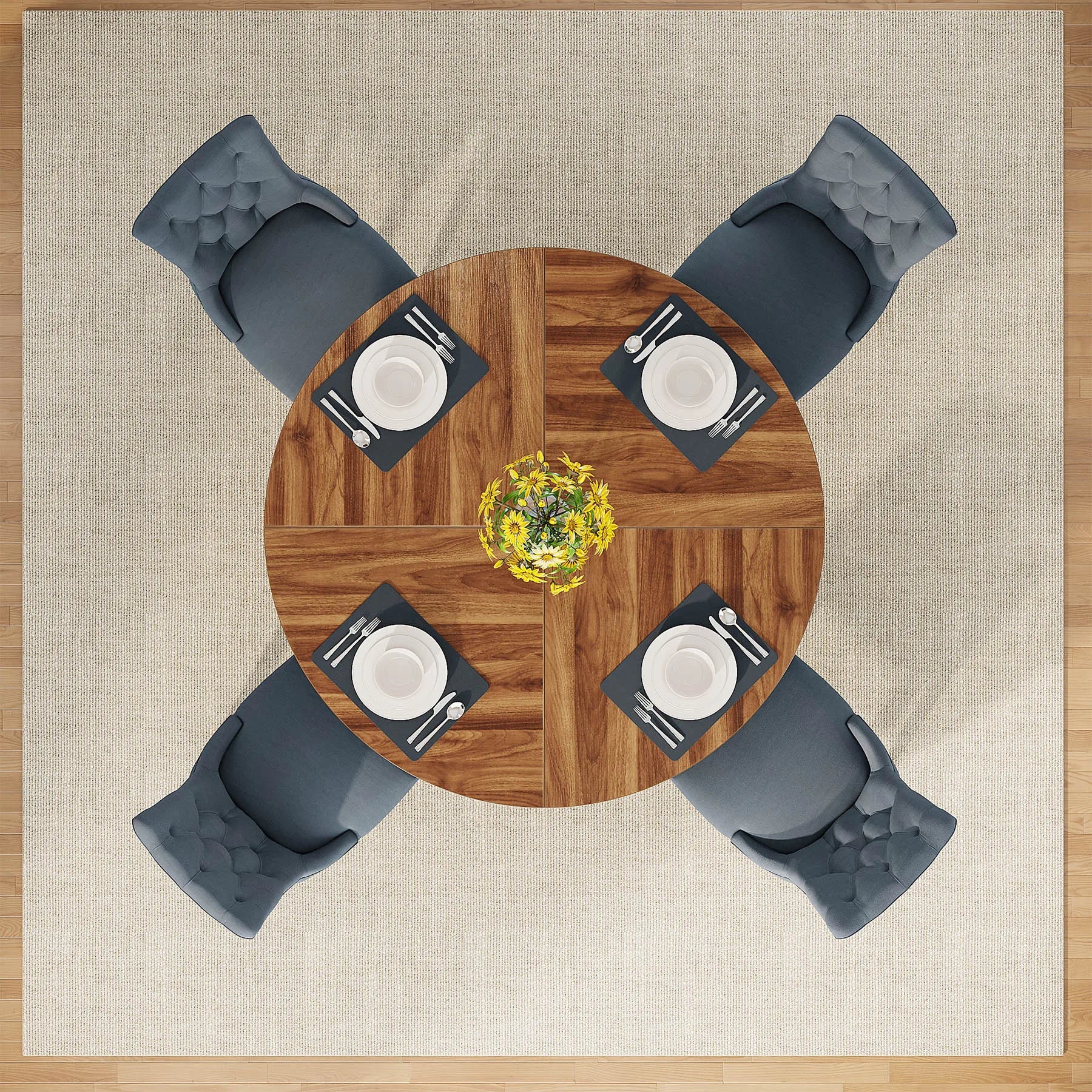 Tribesigns Round Dining Table for 4, 47 Inch Farmhouse Kitchen Table Small Dinner Table Kitchen Dinning Table for Dining Room - Smoothy Home