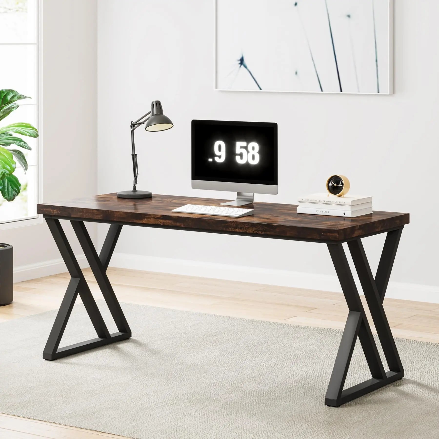 Tribesigns Writing Computer Desk, 55 inch Heavy Duty Study Desk with Z-Shaped Metal Leg, Modern Simple Home Office Computer Desk - Smoothy Home