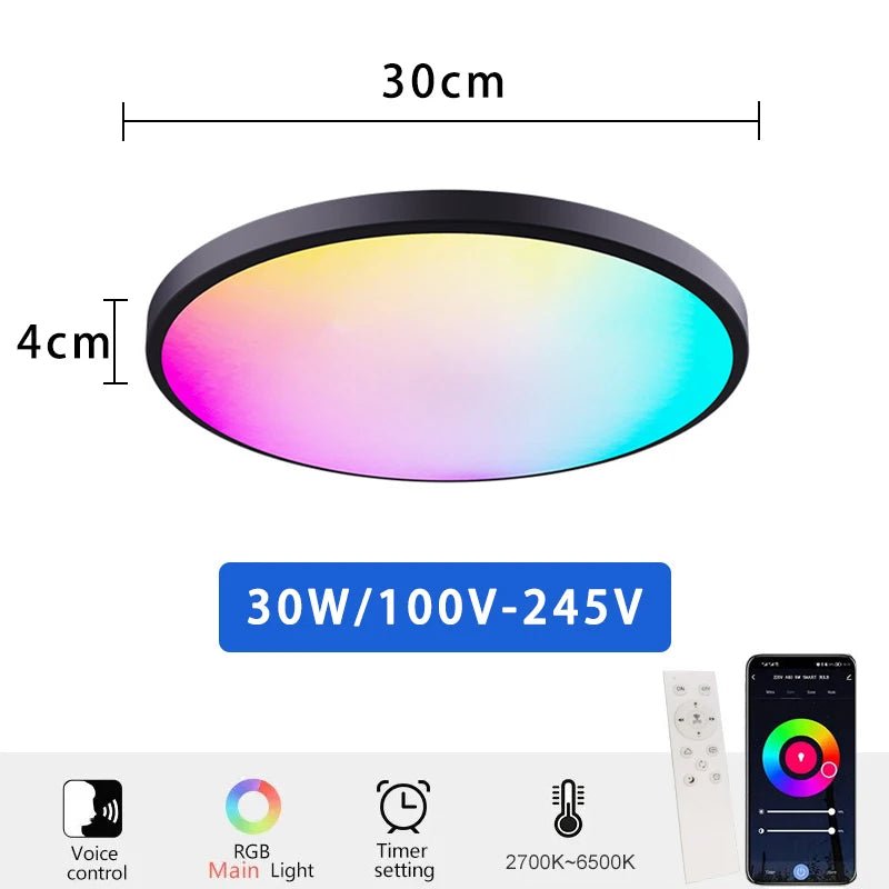 Tuya APP Smart ceiling light 30W40W RGB LED light Alexa voice control application Google Home and Bedroom decorative light gloss - Smoothy Home