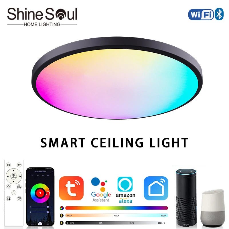 Tuya APP Smart ceiling light 30W40W RGB LED light Alexa voice control application Google Home and Bedroom decorative light gloss - Smoothy Home