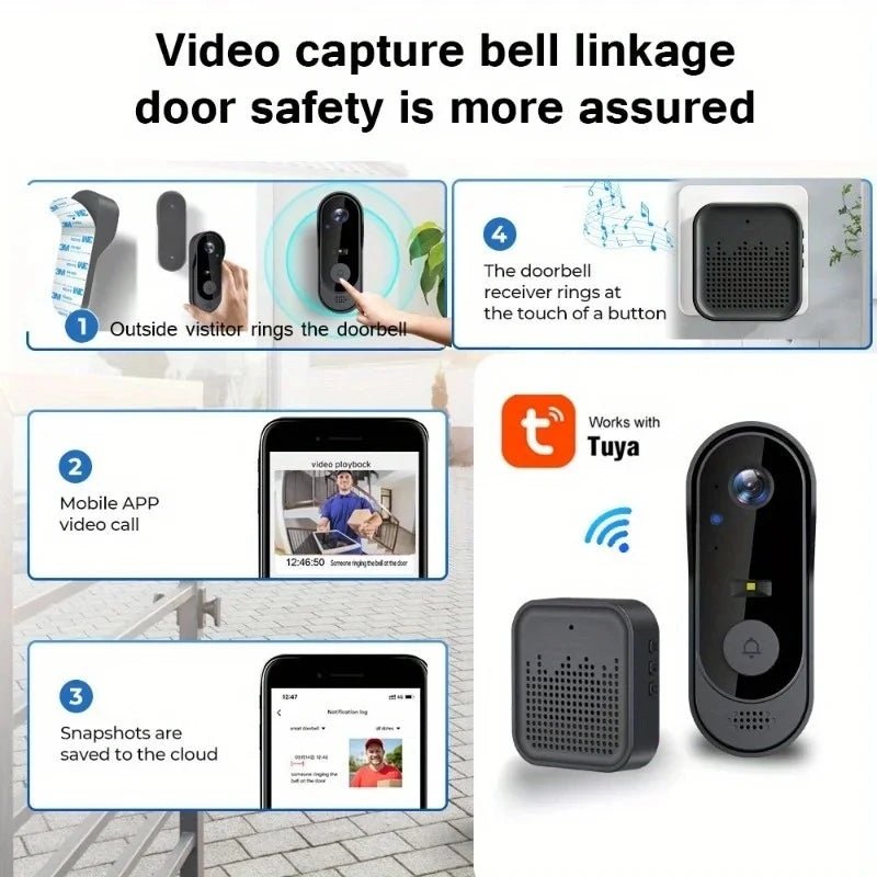 Tuya WiFi Home Smart Video doorbell Outdoor bidirectional HD door eye camera 1080P support SD card cloud storage waterproof - Smoothy Home