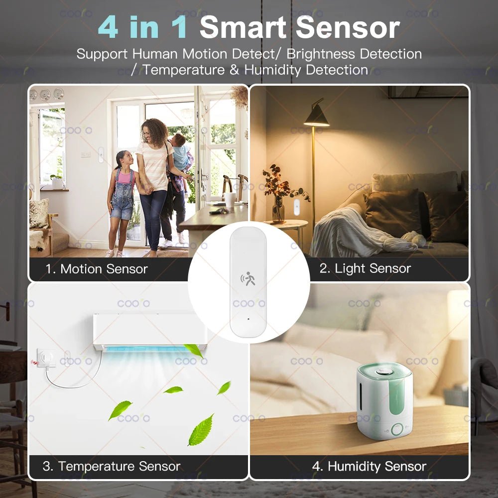 Tuya Zigbee 4 in 1 10G Radar Motion Sensor with Light Lumiance Temperature Humidity Detection for Smart Home Replace PIR Sensor - Smoothy Home