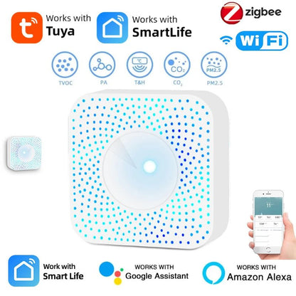 Tuya ZigBee/WiFi Air Quality Detector PM2.5 Formaldehyde VOC CO2 Temperature Humidity 6in1 Smart Air Box Sensor Via Alexa Google - Smoothy Home