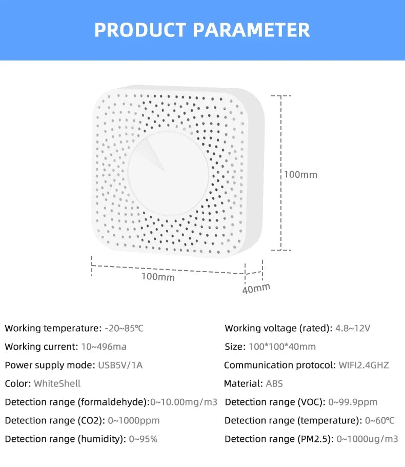 Tuya ZigBee/WiFi Air Quality Detector PM2.5 Formaldehyde VOC CO2 Temperature Humidity 6in1 Smart Air Box Sensor Via Alexa Google - Smoothy Home