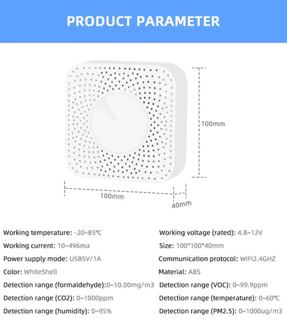 Tuya ZigBee/WiFi Air Quality Detector PM2.5 Formaldehyde VOC CO2 Temperature Humidity 6in1 Smart Air Box Sensor Via Alexa Google - Smoothy Home