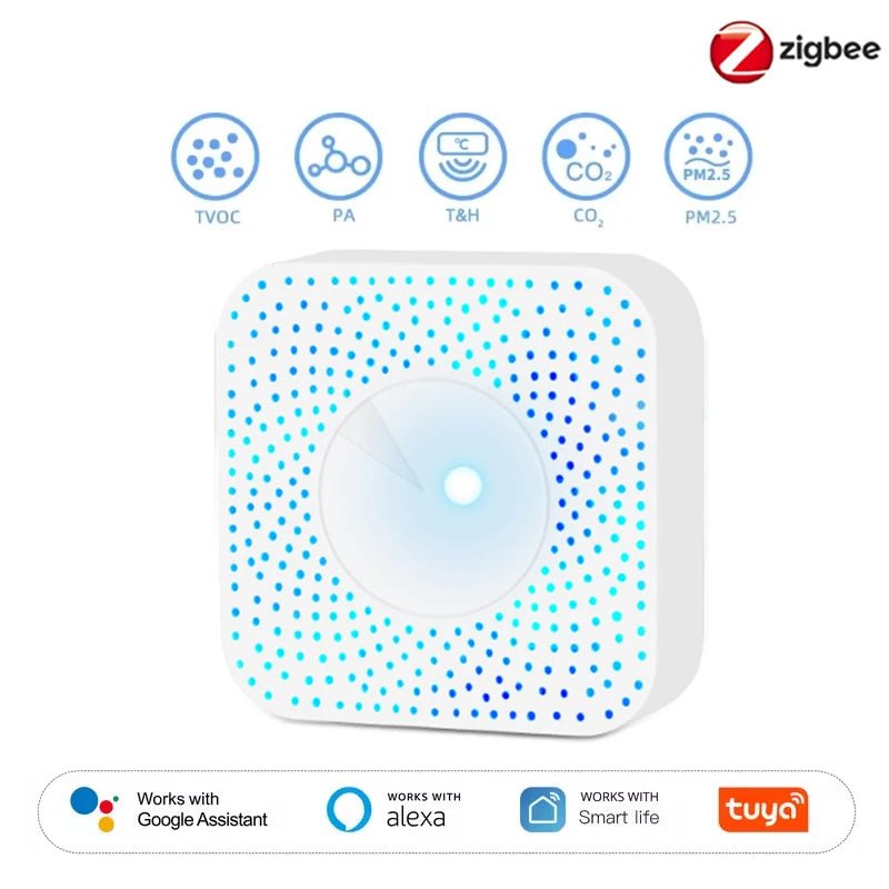 Tuya ZigBee/WiFi Air Quality Detector PM2.5 Formaldehyde VOC CO2 Temperature Humidity 6in1 Smart Air Box Sensor Via Alexa Google - Smoothy Home