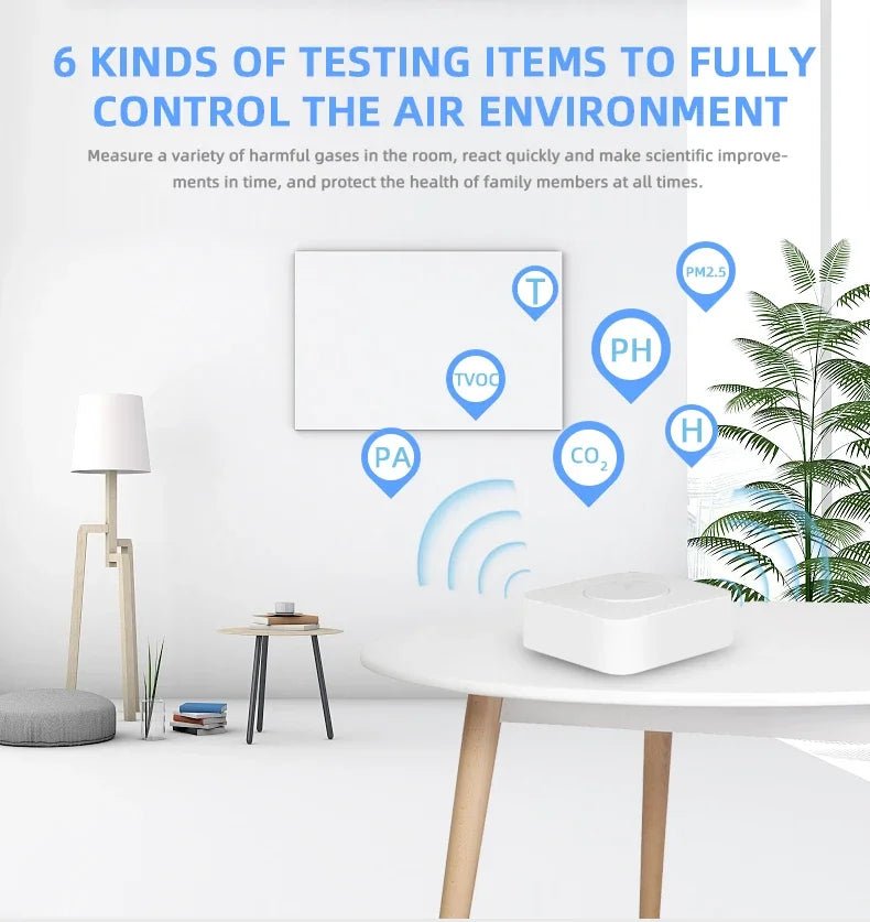 Tuya ZigBee/WiFi Air Quality Detector PM2.5 Formaldehyde VOC CO2 Temperature Humidity 6in1 Smart Air Box Sensor Via Alexa Google - Smoothy Home