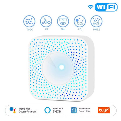 Tuya ZigBee/WiFi Air Quality Detector PM2.5 Formaldehyde VOC CO2 Temperature Humidity 6in1 Smart Air Box Sensor Via Alexa Google - Smoothy Home