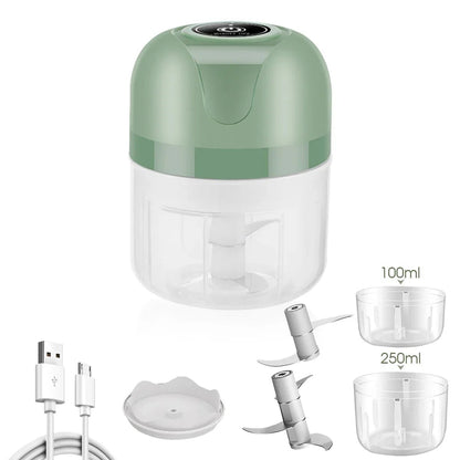 USB Charging Meat Grinder 1200mAh Vegetable Chopper 250ml Three-Blade Head & 100ml Two-Blade Head Electric Mini Garlic - Smoothy Home