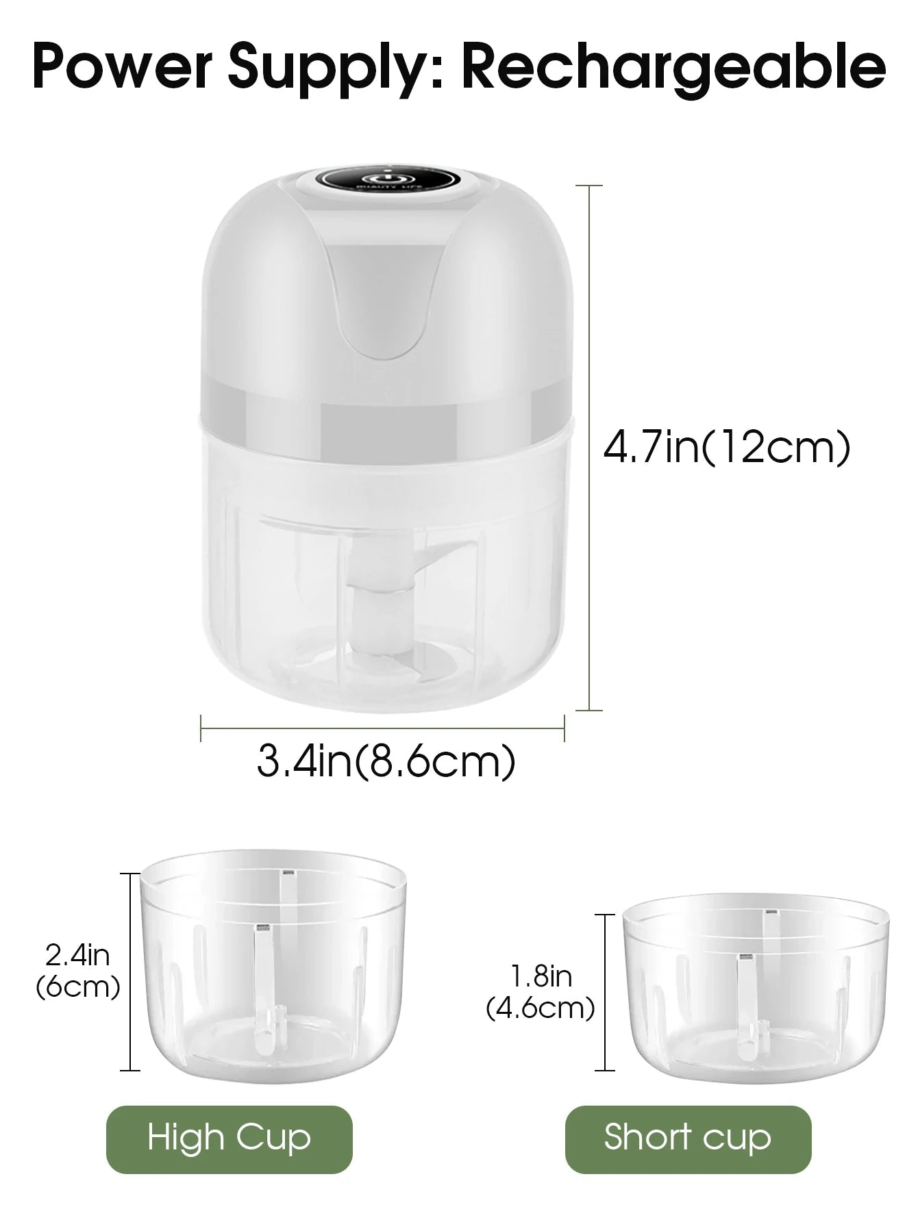 USB Charging Meat Grinder 1200mAh Vegetable Chopper 250ml Three-Blade Head & 100ml Two-Blade Head Electric Mini Garlic - Smoothy Home