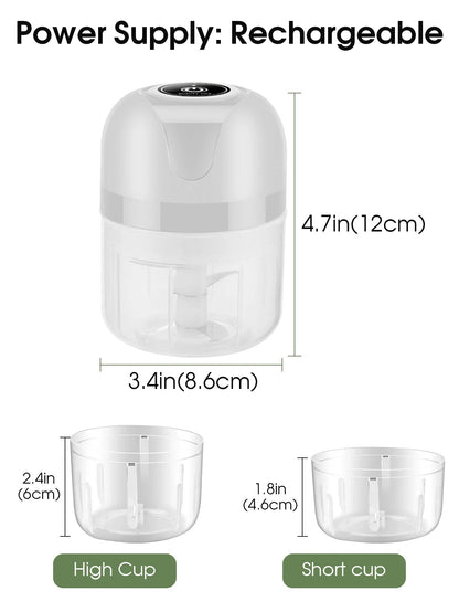USB Charging Meat Grinder 1200mAh Vegetable Chopper 250ml Three-Blade Head & 100ml Two-Blade Head Electric Mini Garlic - Smoothy Home