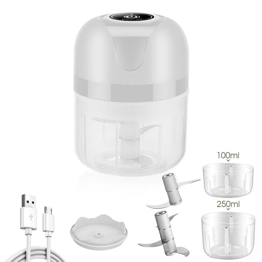 USB Charging Meat Grinder 1200mAh Vegetable Chopper 250ml Three-Blade Head & 100ml Two-Blade Head Electric Mini Garlic - Smoothy Home