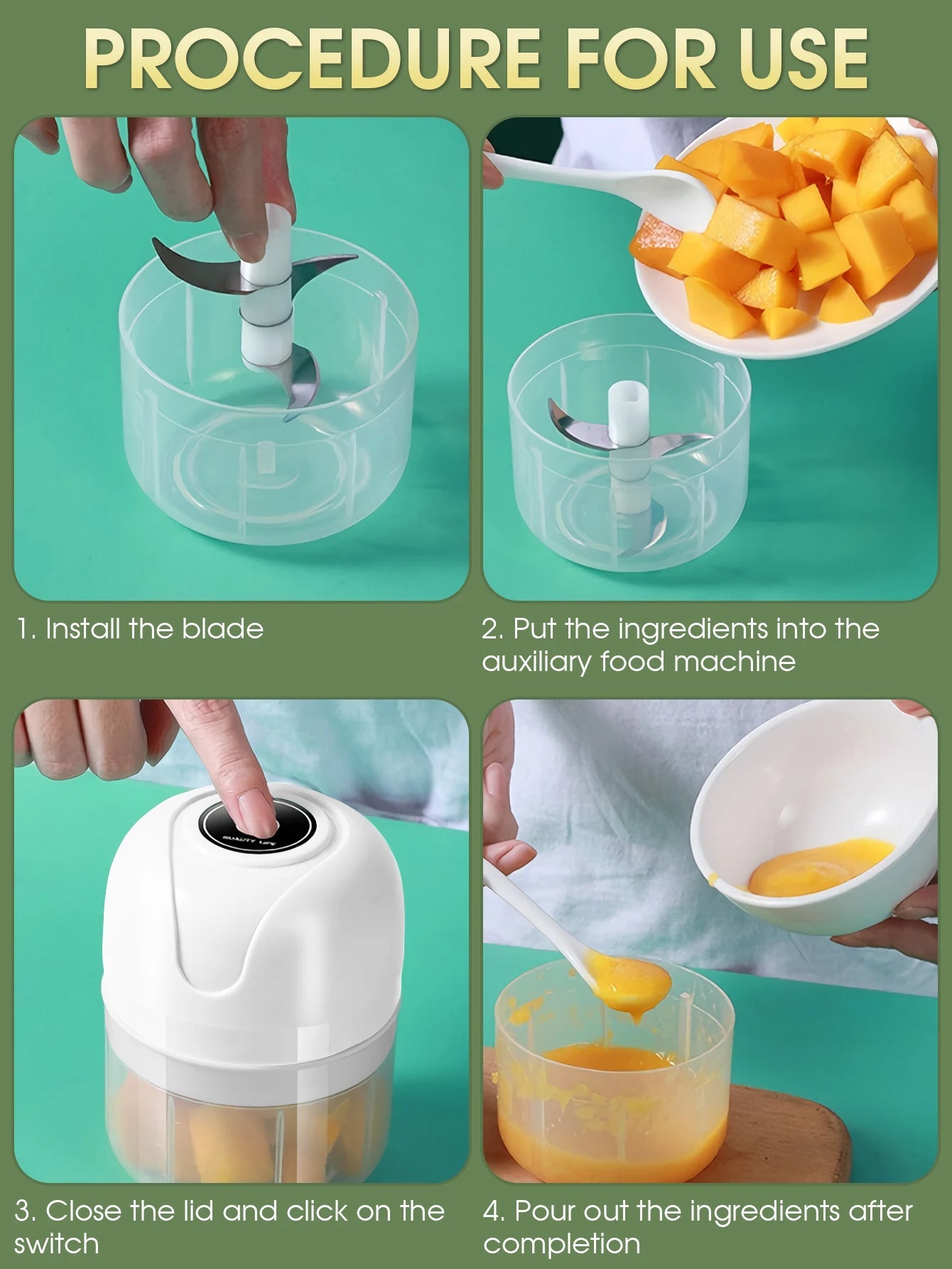 USB Charging Meat Grinder 1200mAh Vegetable Chopper 250ml Three-Blade Head & 100ml Two-Blade Head Electric Mini Garlic - Smoothy Home
