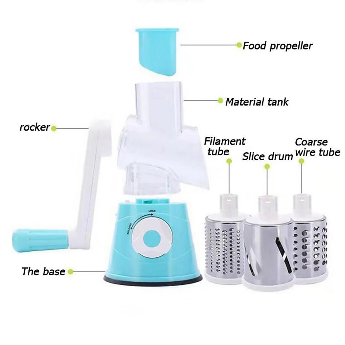 Vegetable Slicer Shredder, 3 Drum Manual Grater for Cheese Peanut Cookie, Multifunctional Kitchen Cutter Chopper Tool - Smoothy Home