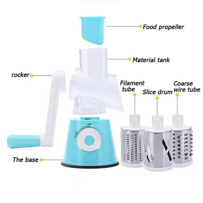 Vegetable Slicer Shredder, 3 Drum Manual Grater for Cheese Peanut Cookie, Multifunctional Kitchen Cutter Chopper Tool - Smoothy Home