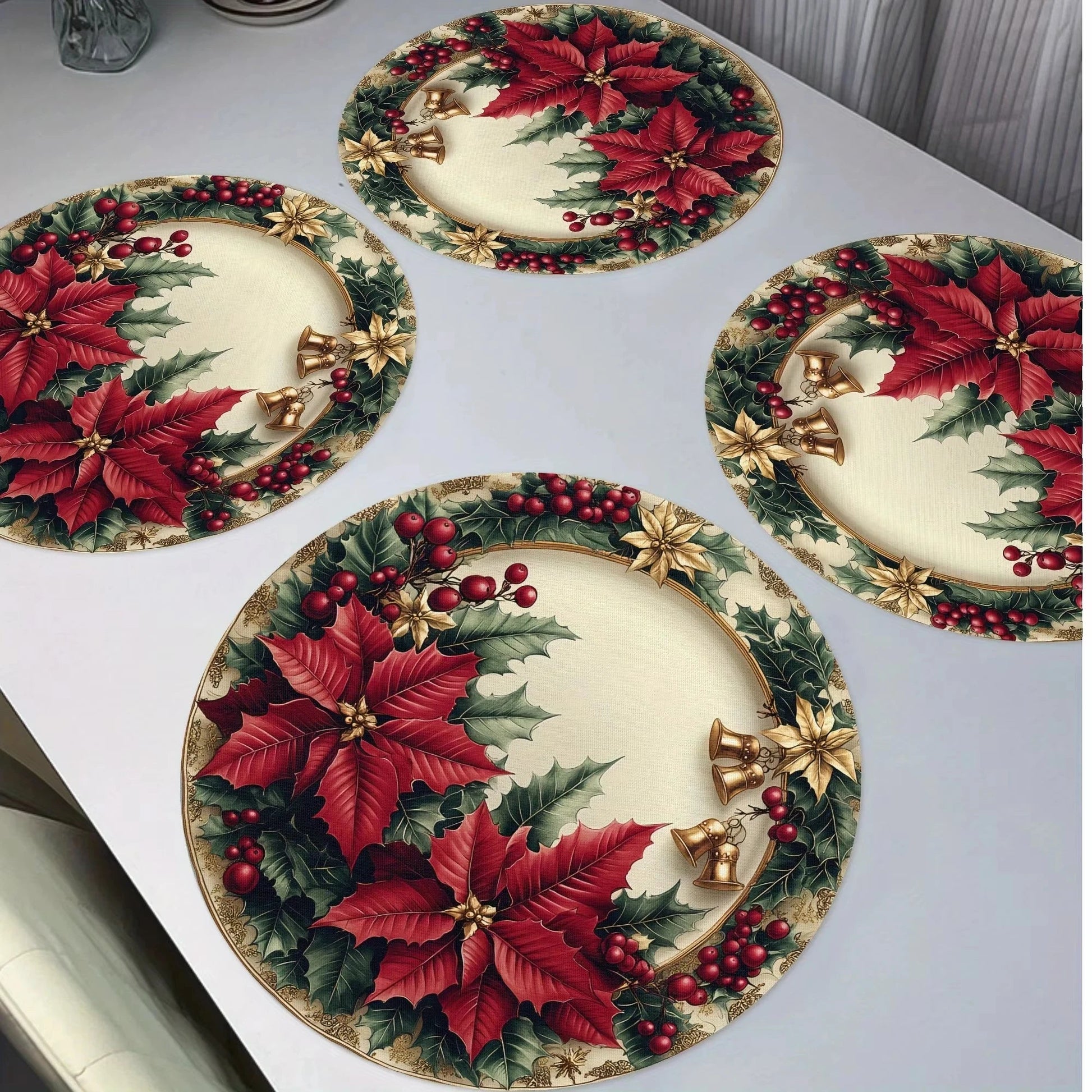 VIKAMA 4PC Christmas Red Placemats Are Waterproof And Heat Insulating For Home Dining Room Decoration - Smoothy Home