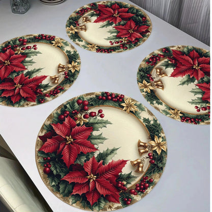 VIKAMA 4PC Christmas Red Placemats Are Waterproof And Heat Insulating For Home Dining Room Decoration - Smoothy Home