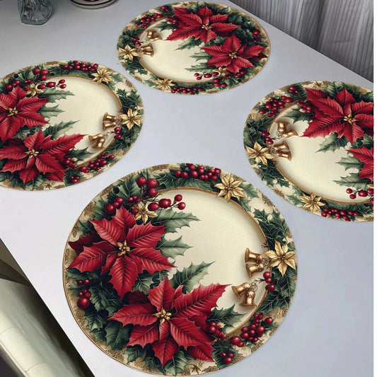 VIKAMA 4PC Christmas Red Placemats Are Waterproof And Heat Insulating For Home Dining Room Decoration - Smoothy Home
