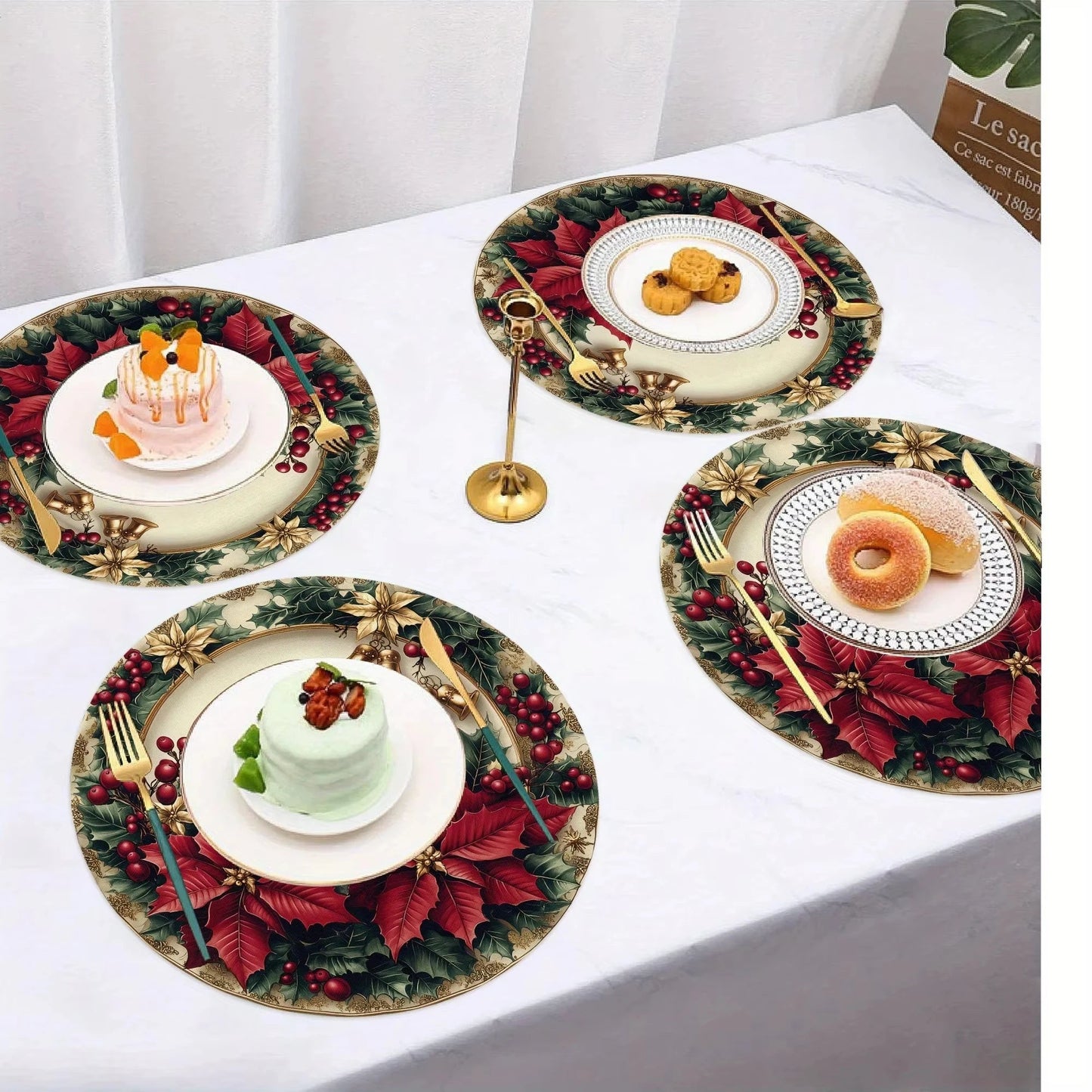 VIKAMA 4PC Christmas Red Placemats Are Waterproof And Heat Insulating For Home Dining Room Decoration - Smoothy Home