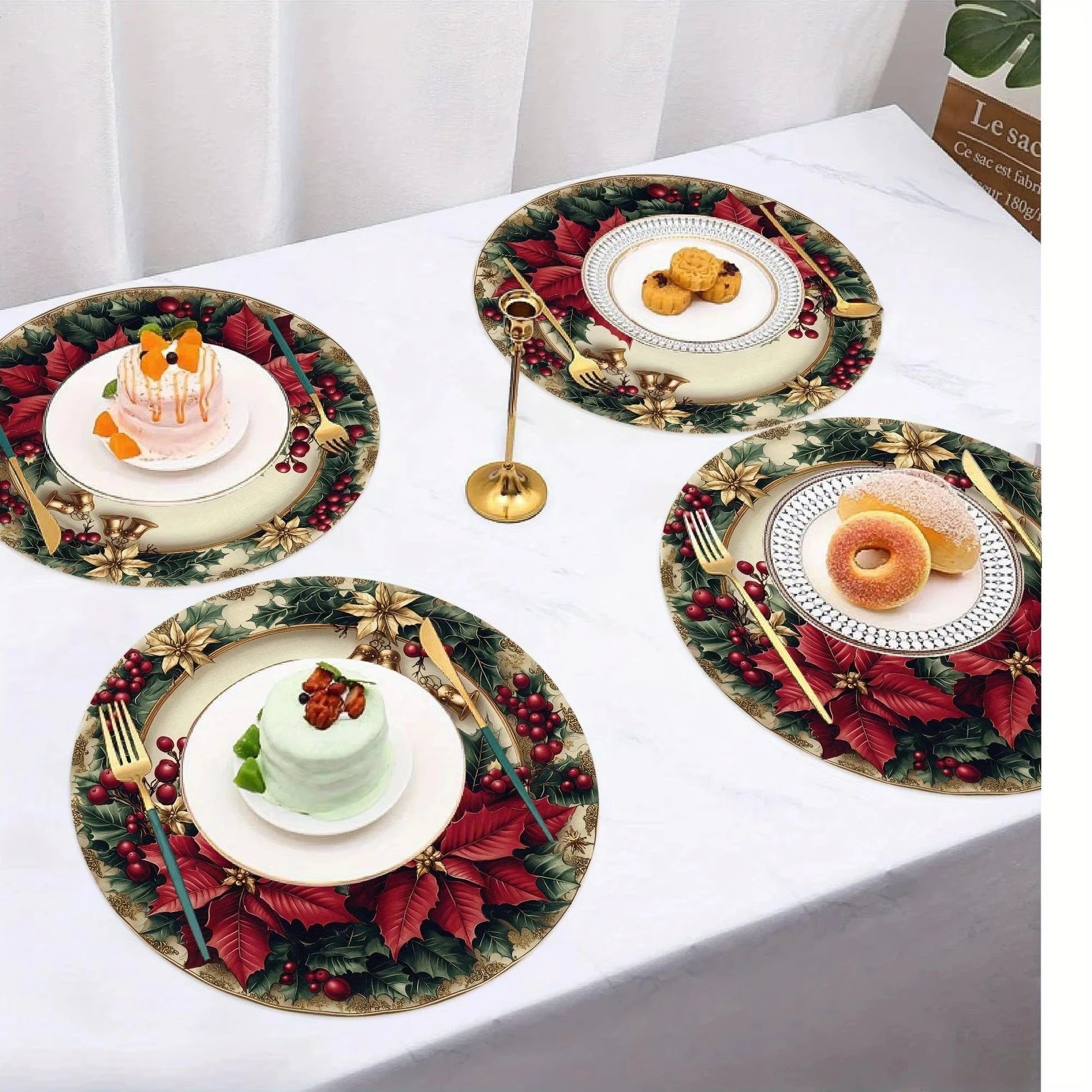 VIKAMA 4PC Christmas Red Placemats Are Waterproof And Heat Insulating For Home Dining Room Decoration - Smoothy Home