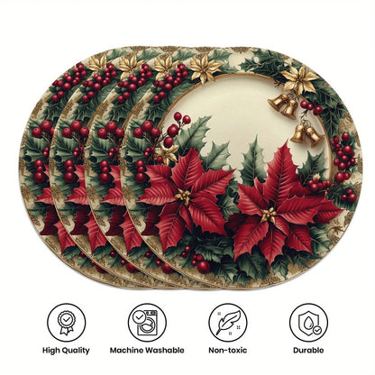 VIKAMA 4PC Christmas Red Placemats Are Waterproof And Heat Insulating For Home Dining Room Decoration - Smoothy Home