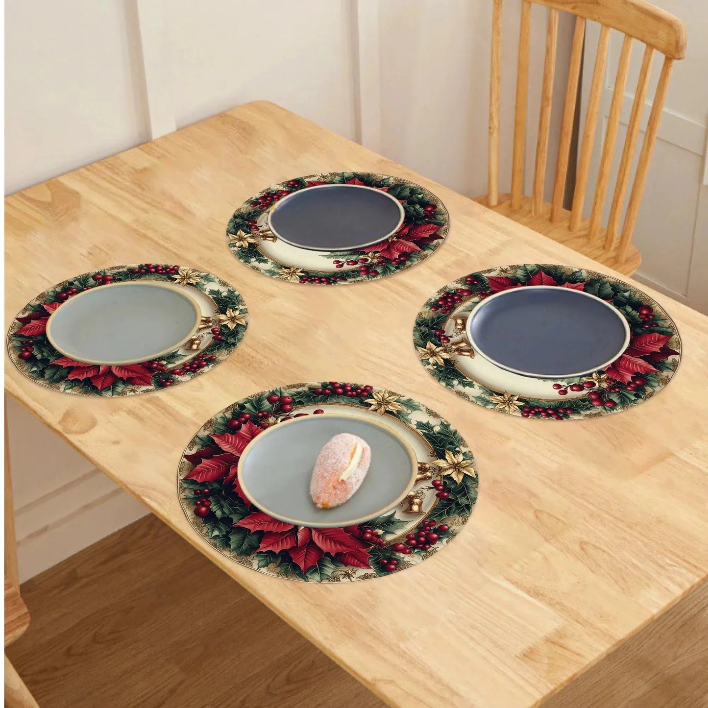 VIKAMA 4PC Christmas Red Placemats Are Waterproof And Heat Insulating For Home Dining Room Decoration - Smoothy Home