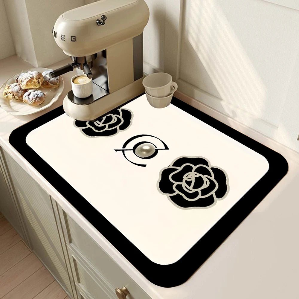 Vintage French Style Printed Coffee Machine Mat Kitchen Counter Quick Water Absorption Utensil Drying Mat Desktop Drainage Mat - Smoothy Home