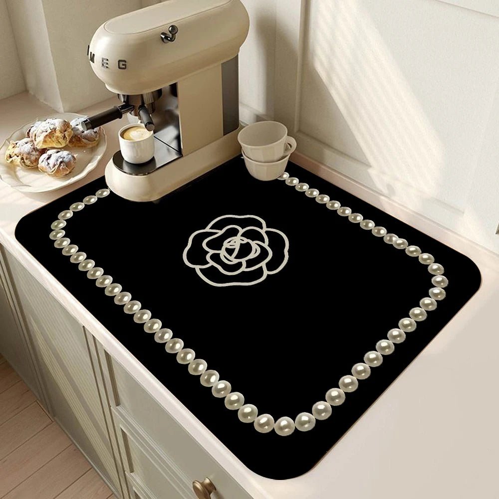 Vintage French Style Printed Coffee Machine Mat Kitchen Counter Quick Water Absorption Utensil Drying Mat Desktop Drainage Mat - Smoothy Home