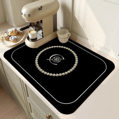 Vintage French Style Printed Coffee Machine Mat Kitchen Counter Quick Water Absorption Utensil Drying Mat Desktop Drainage Mat - Smoothy Home
