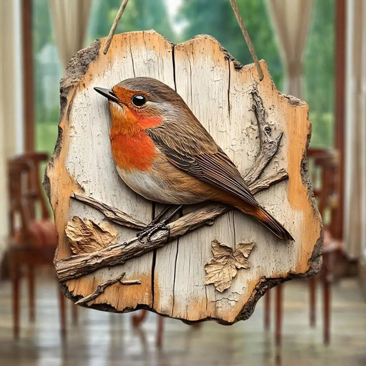 Vintage Wooden Bird Sign Handmade Boxwood Robin Wall Decor Rustic Farmhouse Forest Animal Hanging Ornament for Home Nursery Room - Smoothy Home