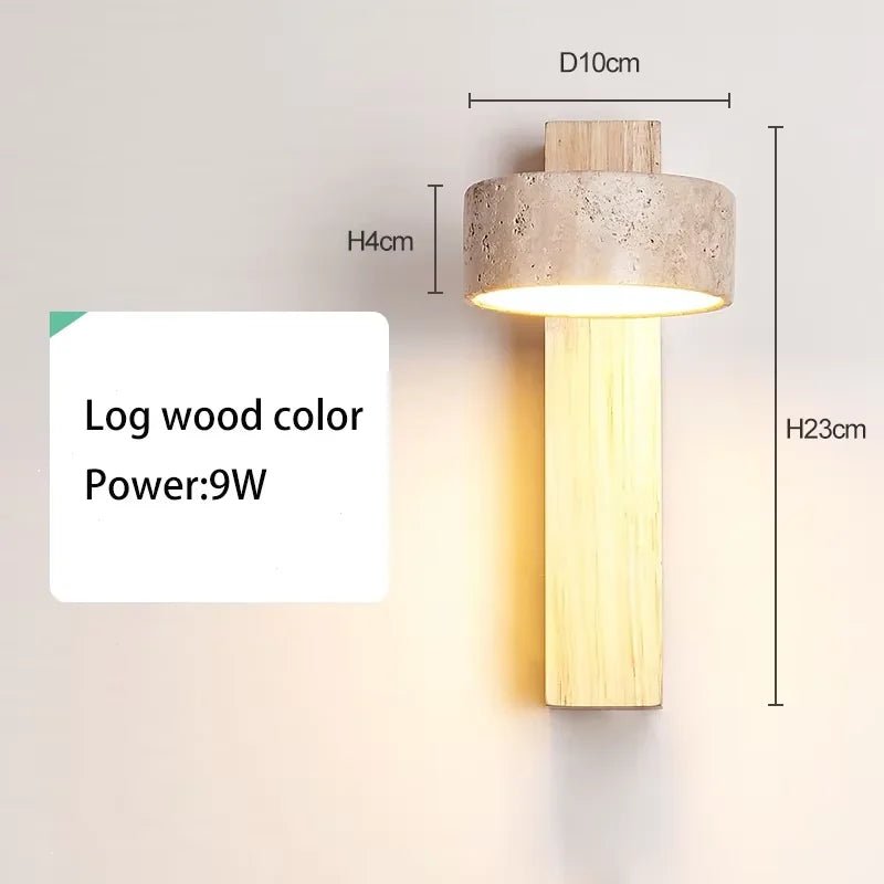 Wabi Sabi Style Natural Yellow Travertine Stone Wall Lamp Rotable With Pull Chain Switch LED Walnut Wood Decor Light for Bedroom - Smoothy Home