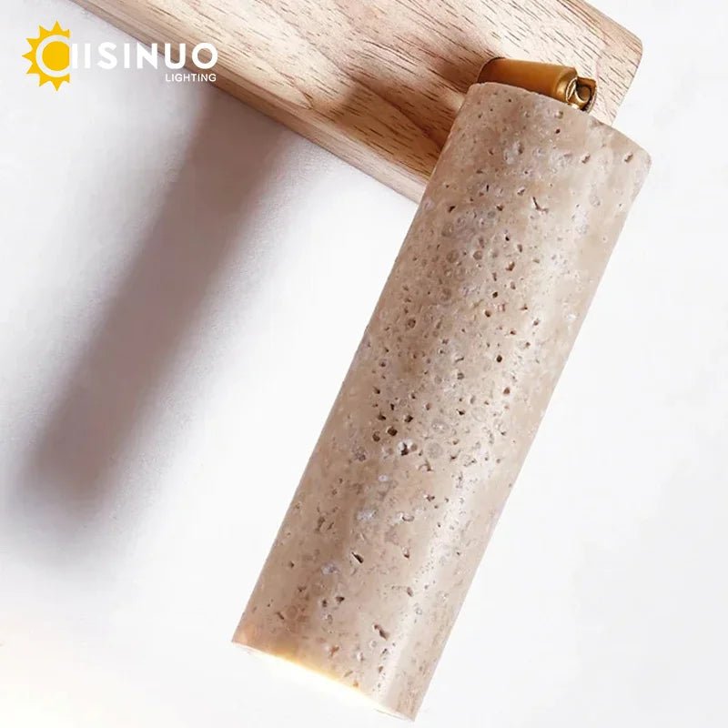 Wabi‑Sabi Natural Yellow Travertine Stone Wall Lamp Wood Rotating Light with Switch Bedside Light for Bedroom Corridor Home Deco - Smoothy Home