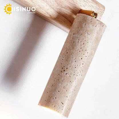 Wabi‑Sabi Natural Yellow Travertine Stone Wall Lamp Wood Rotating Light with Switch Bedside Light for Bedroom Corridor Home Deco - Smoothy Home