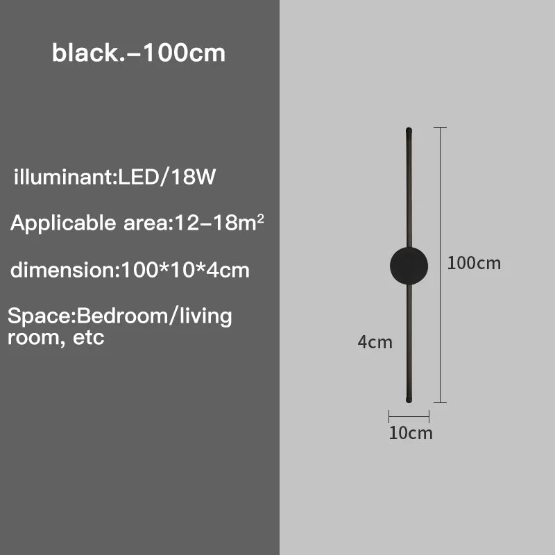Wall Lamp Bedroom Wall Light Modern Long LED Light Black I-Shaped Living Room Corridor Interior Lighting Home Decor Lighting - Smoothy Home